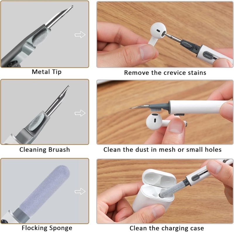 VUBOJO Airpod Cleaner Kit, Earbud Cleaning Kitfor Airpods Pro 1 2 3,Multi-FunctionCleaning Pen with Soft Brush FlockingSponge, Suitable for BluetoothHeadset, Charging Box, Mobile Phone,Earbud (1Pcs) - Image 3